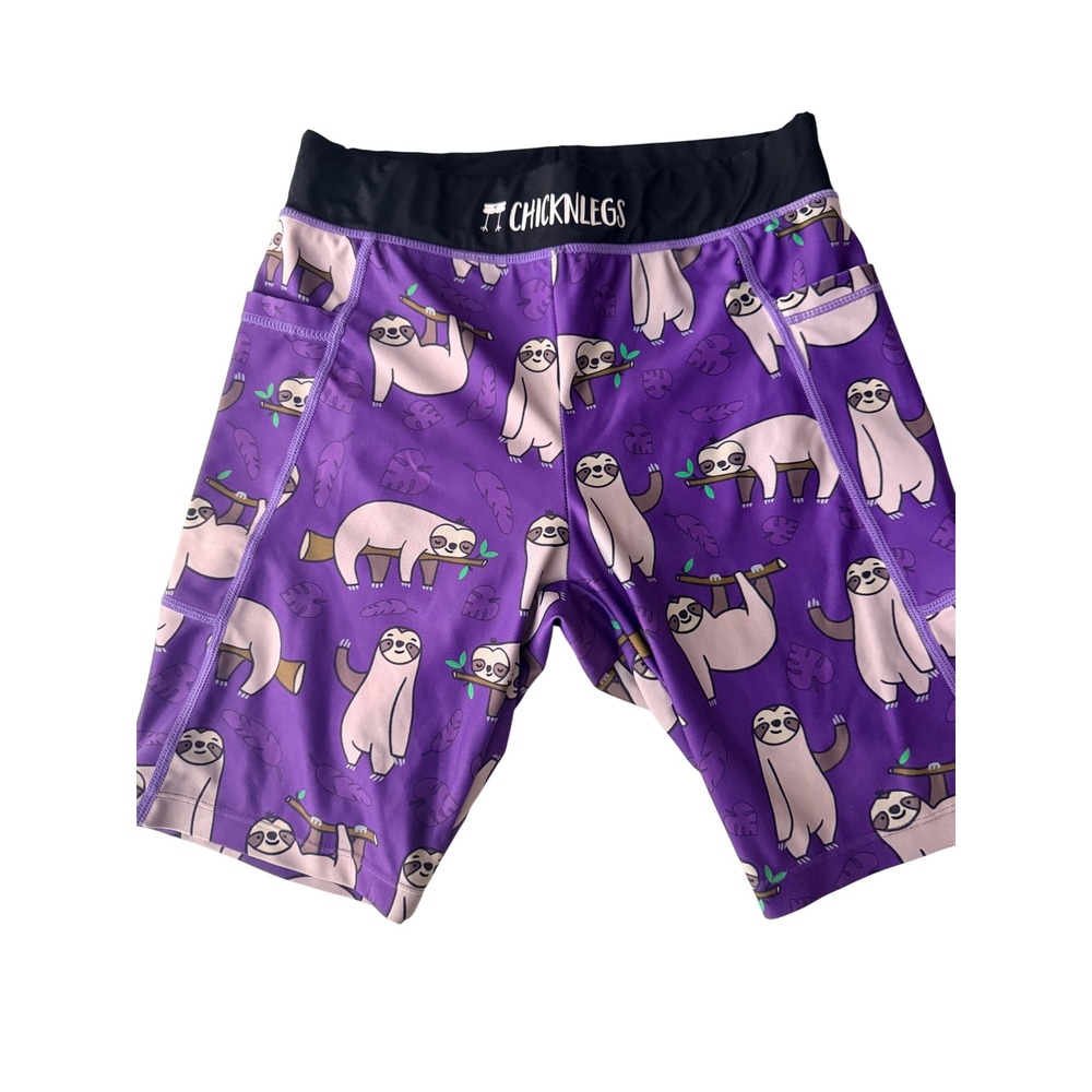 Chicknlegs Unisex Running Shorts Purple Sloth Print Compression XS